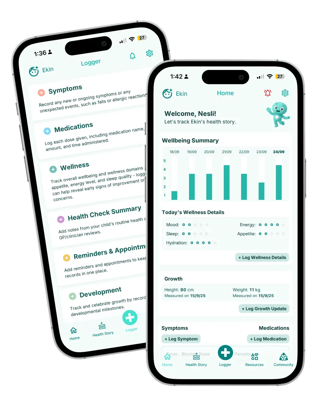 A parent logging a child’s symptoms and medications in the SaluStory app.